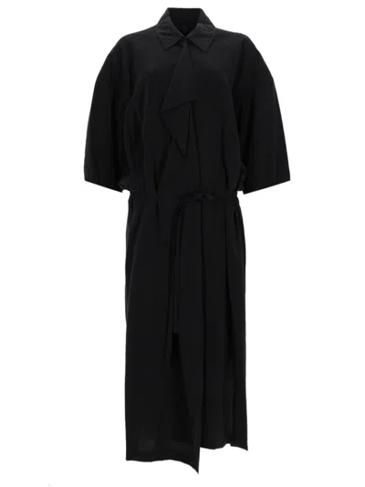Lemaire Black Shirt Collar Midi Dress