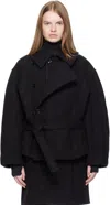 Lemaire Black Short Asymmetrical Bathrobe Coat In Multi