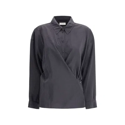 Lemaire Black Silk Dress Shirt In Blue