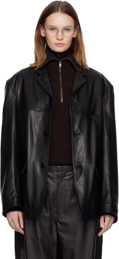 Lemaire Black Single Breasted Leather Jacket
