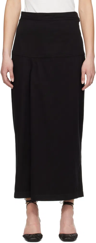 Lemaire Black Slit Denim Midi Skirt In Bk999 Black