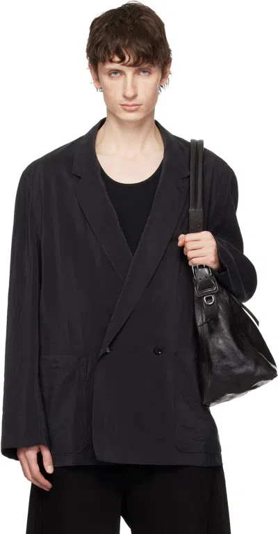 Lemaire Black Soft Double Breased Dry Silk Blazer