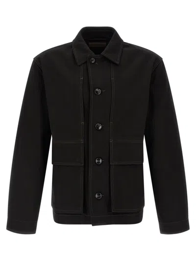 Lemaire Black Solid Shirt Jacket In Brown