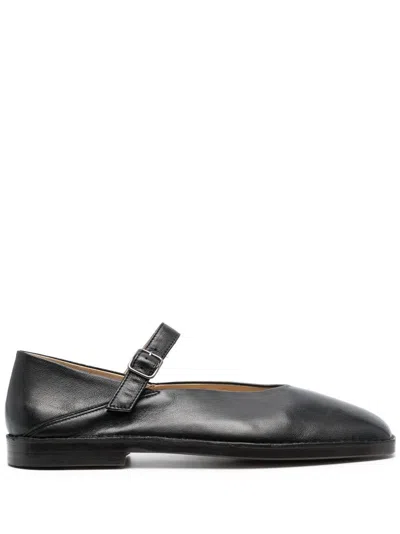 Lemaire Black Square-toe Leather Ballerina Shoes In Schwarz