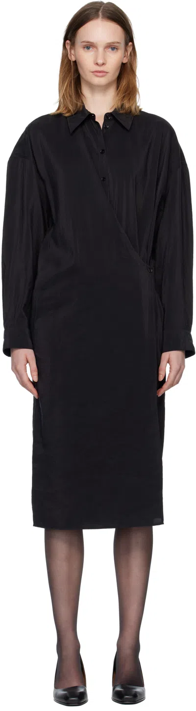 Lemaire Black Straight Collar Twisted Midi Dress