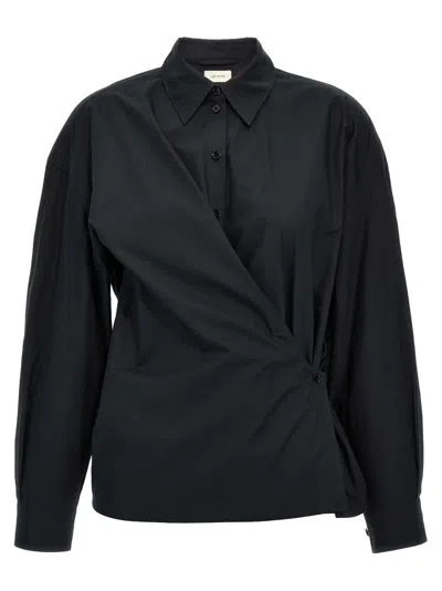 LEMAIRE BLACK STRAIGHT-COLLAR TWISTED SHIRT