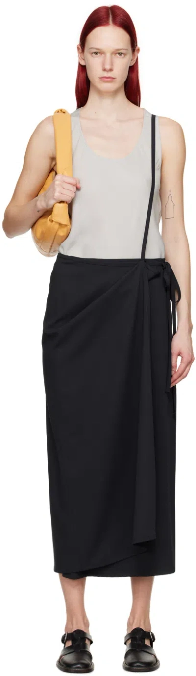 Lemaire Black Tailored Midi Skirt In Bk995 Jet Black