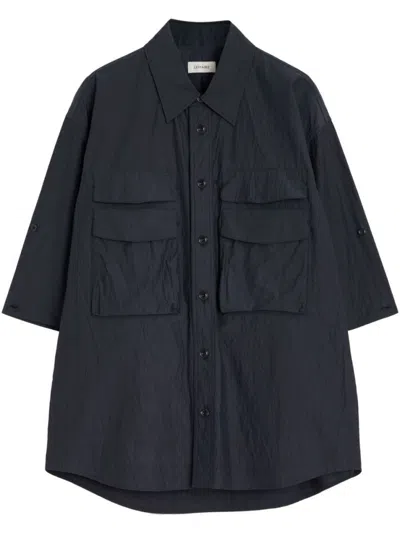 Lemaire Boxy Black Button-down Shirt With Flap Pockets In Blue