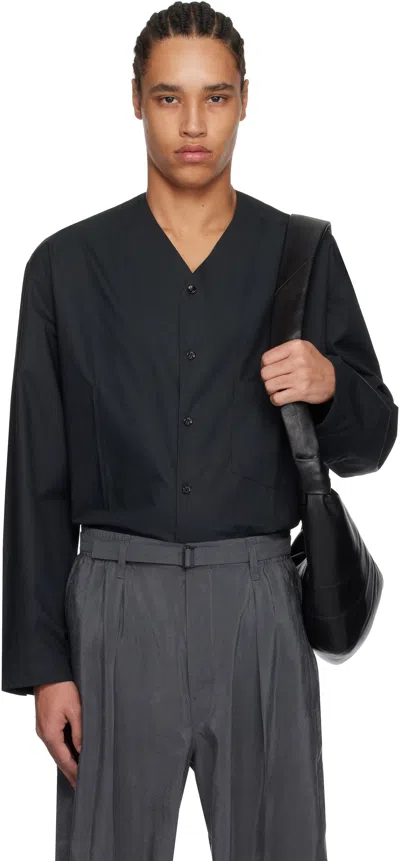 Lemaire Black V Neck Shirt In Bk995 Jet Black