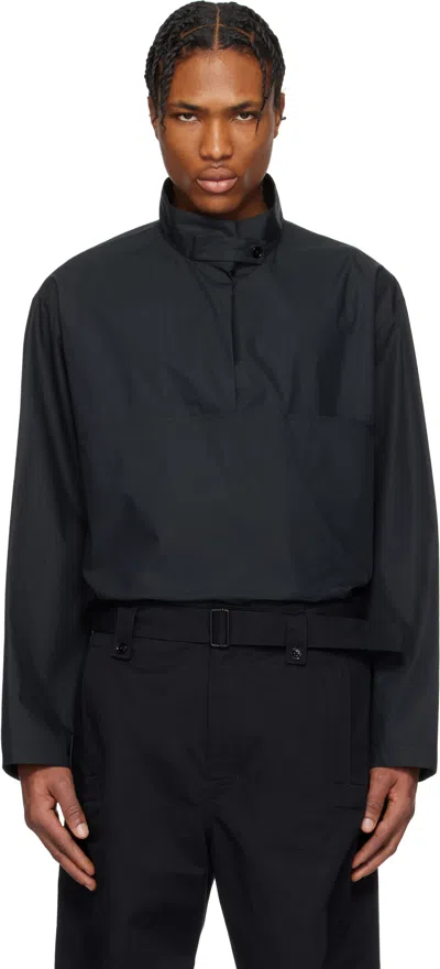 Lemaire Black Vareuse Shirt In Bk995 Jet Black