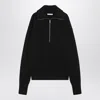 Lemaire Half Zip Sweater In Ribbed Virgin Wool In Black