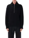 Lemaire Half Zip Sweater In Ribbed Virgin Wool In Black