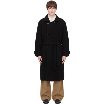 Lemaire Black Wrap Double Wool Coat
