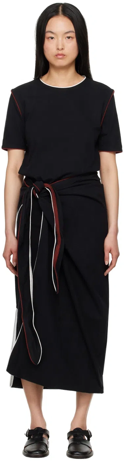 Lemaire Black Wrap Midi Dress In Bk999 Black