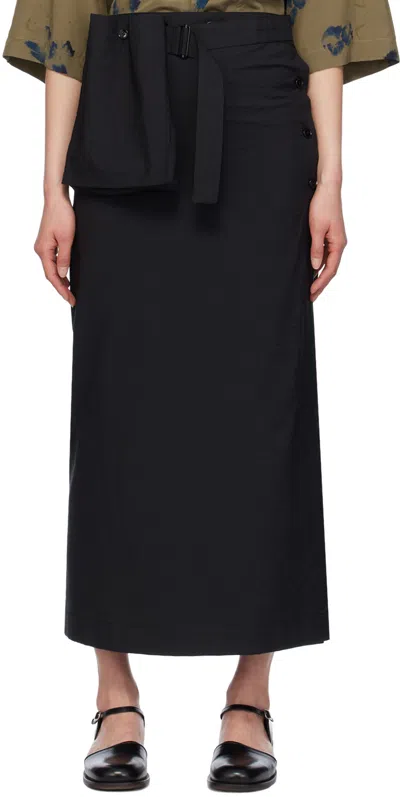 Lemaire Black Wrap Midi Skirt In Bk999 Black