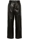 Lemaire Black Drawstring Parachute Leather Pants In Braun