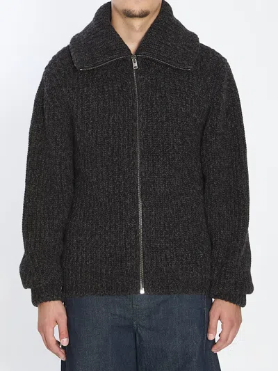 Lemaire Black/brown Zip Cardigan In Alpaca Blend In Gray