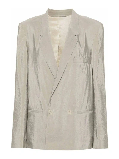 Lemaire Double Breasted Jacket In Grey