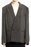 Lemaire Double-breasted Silk Blend Blazer In Brown