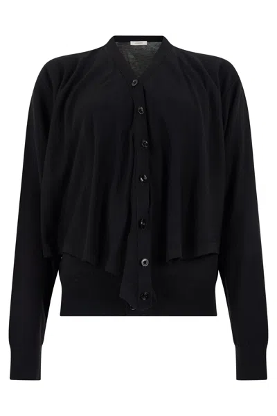 Lemaire Blended Wool Cape Cardigan With Elasticized Hem In Black