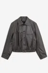 Lemaire Buttoned-up Elasticated Leather Jacket In Black