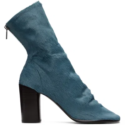 Lemaire Blue 80 Mm Glove Pony Heeled Ankle Boots