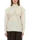 Lemaire High Collar Draped Long Sleeve Top In White