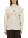 Lemaire High Collar Draped Long Sleeve Top In Neutral