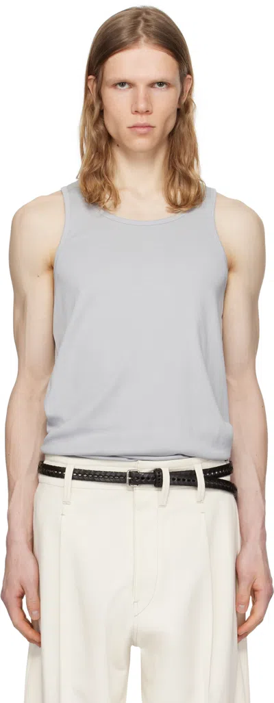 Lemaire Blue Cotton Tank Top In Bk942 Blue Grey
