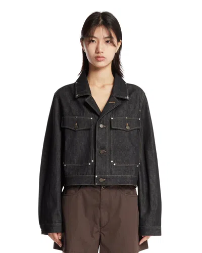 Lemaire Cropped Denim Jacket Chest Pockets Hardware In Black