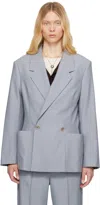 Lemaire Blue Double Breasted Tailored Blazer In Bl720 Blue Grey Mela