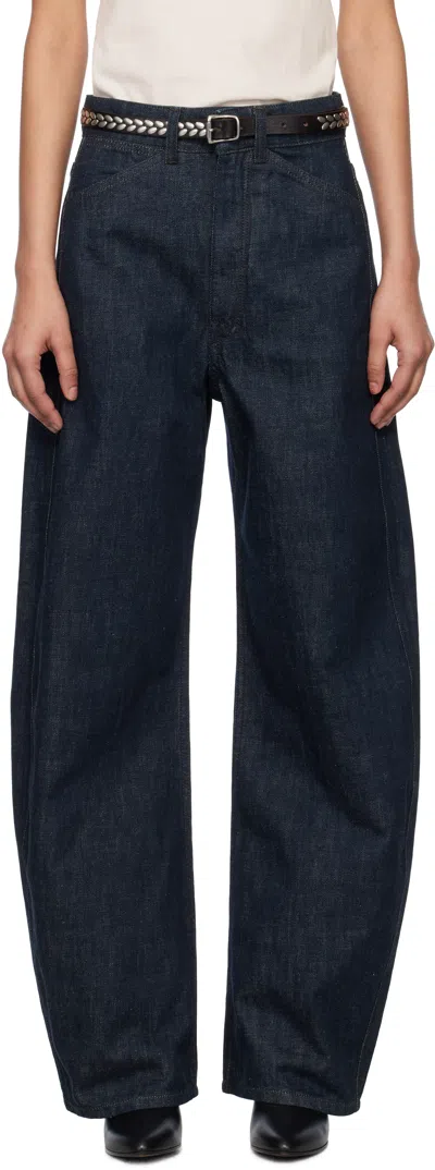 Lemaire Blue High Waisted Curved Jeans In Bl760 Denim Indigo