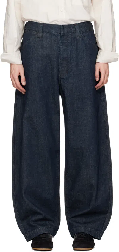 Lemaire Blue Maxi Workwear Jeans In Animal Print