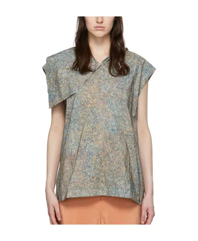 Lemaire Blue Printed Blouse In Nude