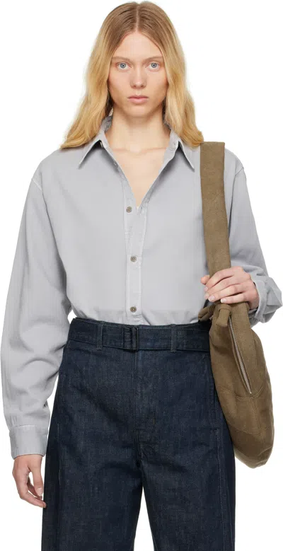 Lemaire Blue Relaxed Shirt In Bk948 Snowy Blue Gre