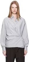 Lemaire Blue Straight Collar Twisted Shirt In Animal Print