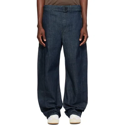 Lemaire Blue Twisted Belted Jeans