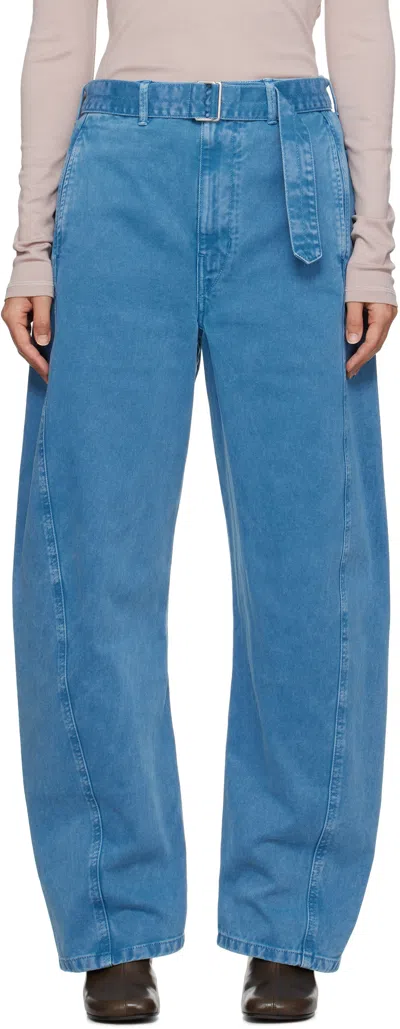 Lemaire Blue Twisted Belted Jeans In Bl765 Denim Snow B