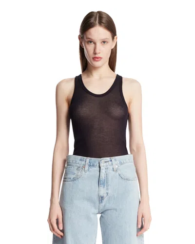 Lemaire Blue Viscose And Silk Top In Black