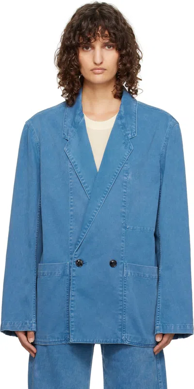 Lemaire Blue Workwear Blazer In Bl765 Denim Snow B