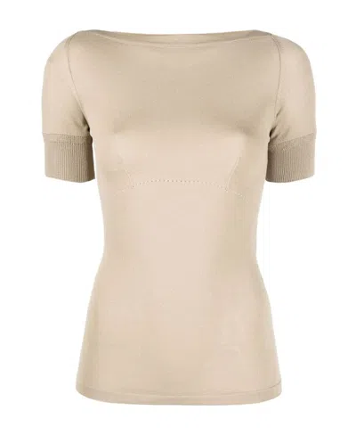Lemaire Boat-neck Knitted Top In Nude