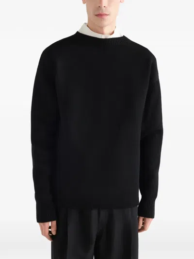 Lemaire Boat-neck Sweater In Double-face Virgin Wool In Black