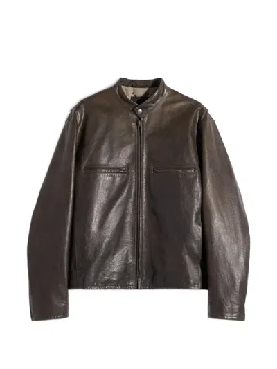 Lemaire Boxy Biker Jacket In Brown