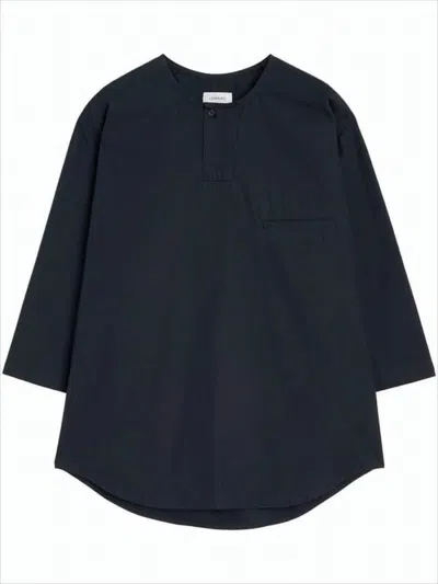 Lemaire Boxy Black Blouse With Round Neckline In Blue