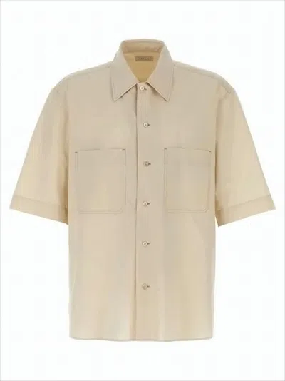 LEMAIRE BOXY-CROPPED SHORT-SLEEVED SHIRT WITH DUAL CHEST POCKETS