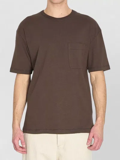 Lemaire Short-sleeved Boxy T-shirt In Heavy Jersey In Brown