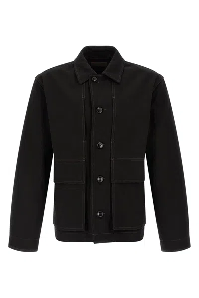 Lemaire Boxy Jacket With Contrast Stitching In Black