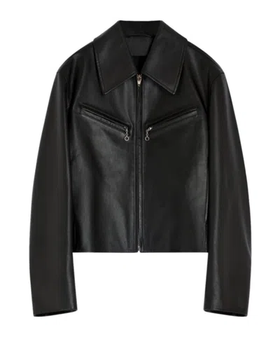 Lemaire Brown Boxy Leather Blouson Jacket In Black