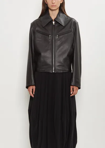 Lemaire Brown Boxy Leather Blouson Jacket In Black