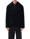 Lemaire Half Zip Sweater In Ribbed Virgin Wool In Black